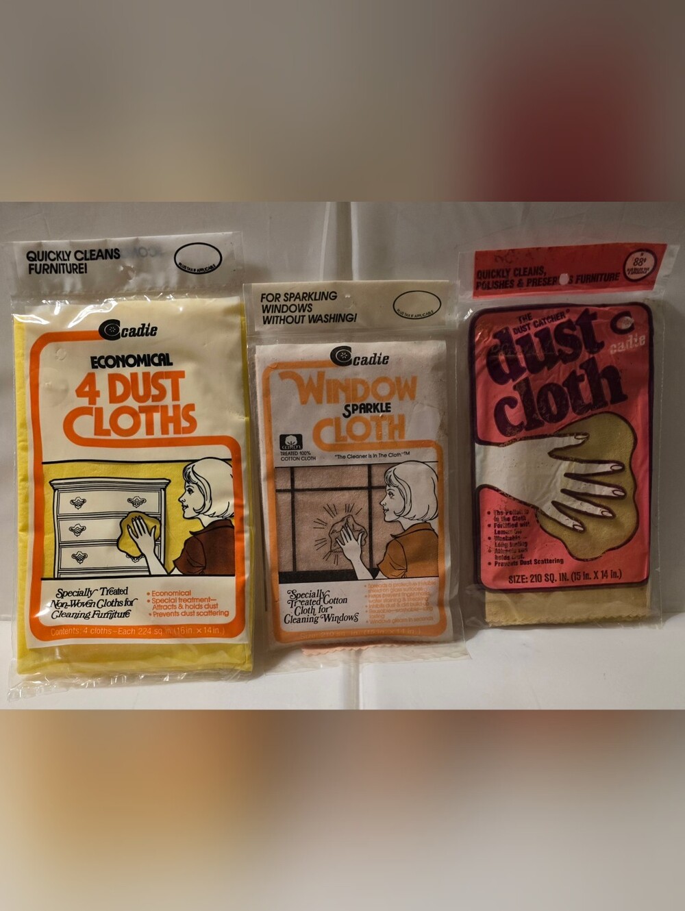 Vintage Cadie Cleaning Cloths Lot Dust Window Sparkle Dust Catcher NOS Sealed